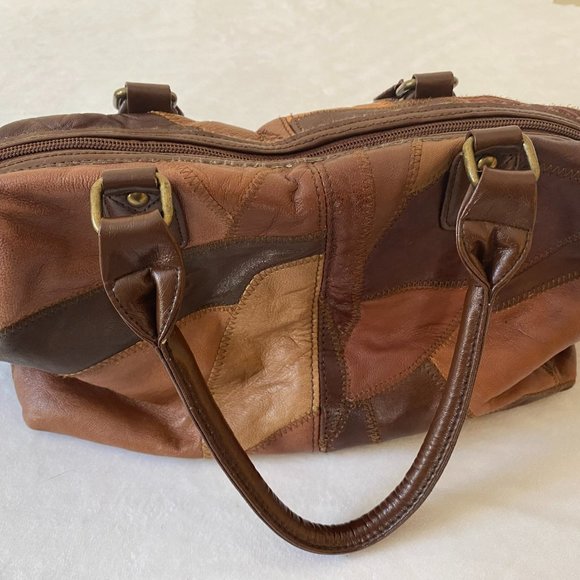 Necessary Objects Patchwork Handbag Vegan Leather Satchel Purse - Picture 7 of 12